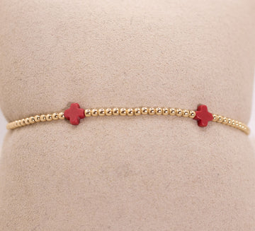 Red Signature Cross Small 2mm Gold Bracelet - by E Newton