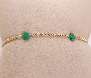 Emerald Signature Cross Small 2mm Gold Bracelet - by E Newton