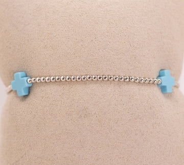 Turquoise Signature Cross 2mm Sterling Bracelet - by E Newton