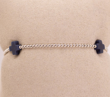 Navy Signature Cross 2mm Sterling Bracelet - by E Newton