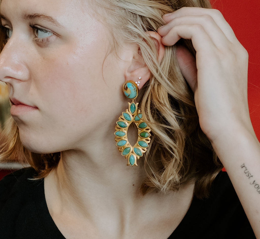 Water Lily Drop Earrings in Turquoise by Christina Greene