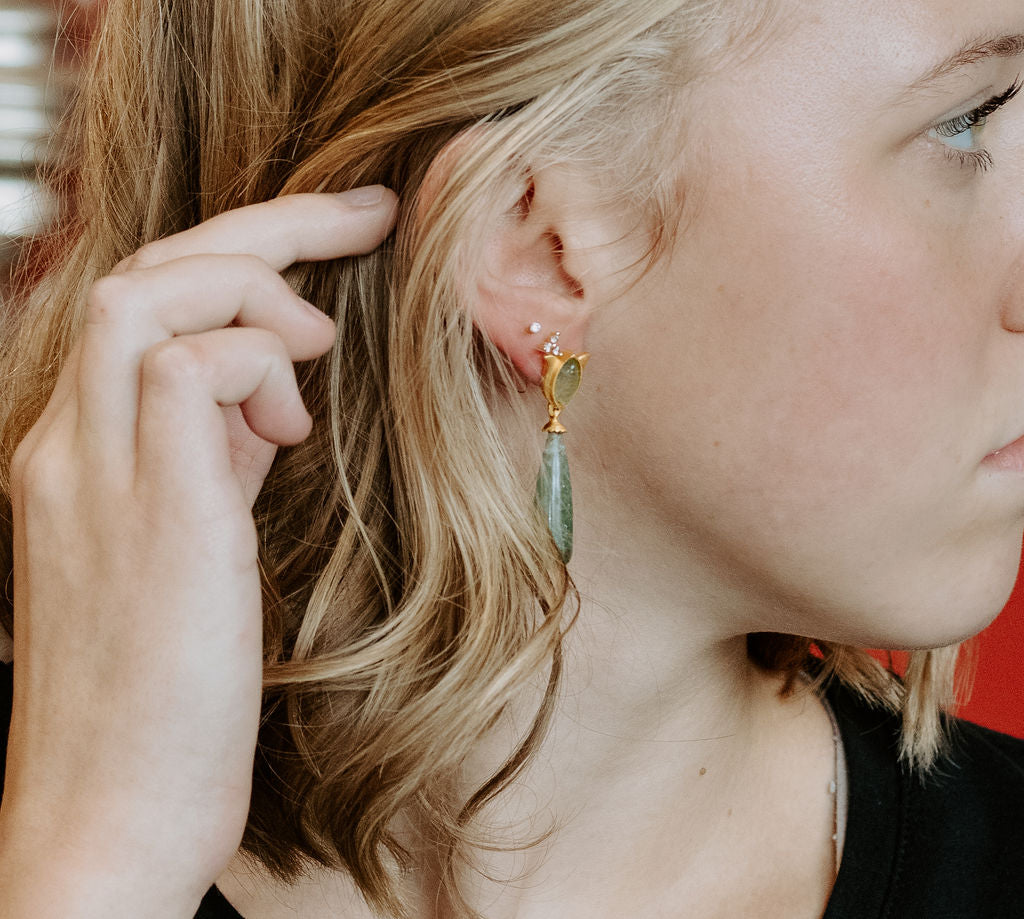 Tulip Drop Earrings in Green by Christina Greene