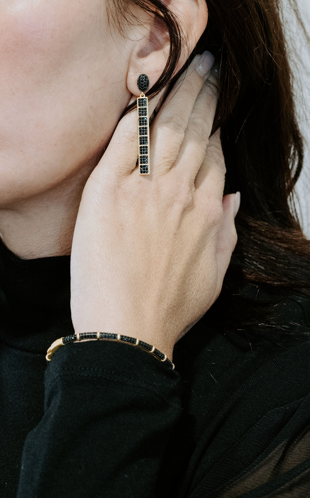 Industrial Finish Cobblestone linear Drop Earrings by Freida Rothman